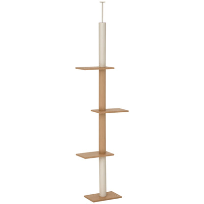 Ceiling-High Cat Tree, Adjustable Height 228-260 cm Climbing Tree for Cats with 3 Levels, Cat Scratching Tree, Floor-to-Ceiling Play Tree in Khaki