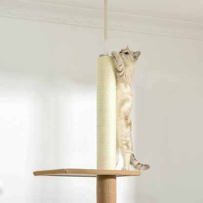 Ceiling-High Cat Tree, Adjustable Height 228-260 cm Climbing Tree for Cats with 3 Levels, Cat Scratching Tree, Floor-to-Ceiling Play Tree in Khaki