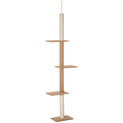Ceiling-High Cat Tree, Adjustable Height 228-260 cm Climbing Tree for Cats with 3 Levels, Cat Scratching Tree, Floor-to-Ceiling Play Tree in Khaki