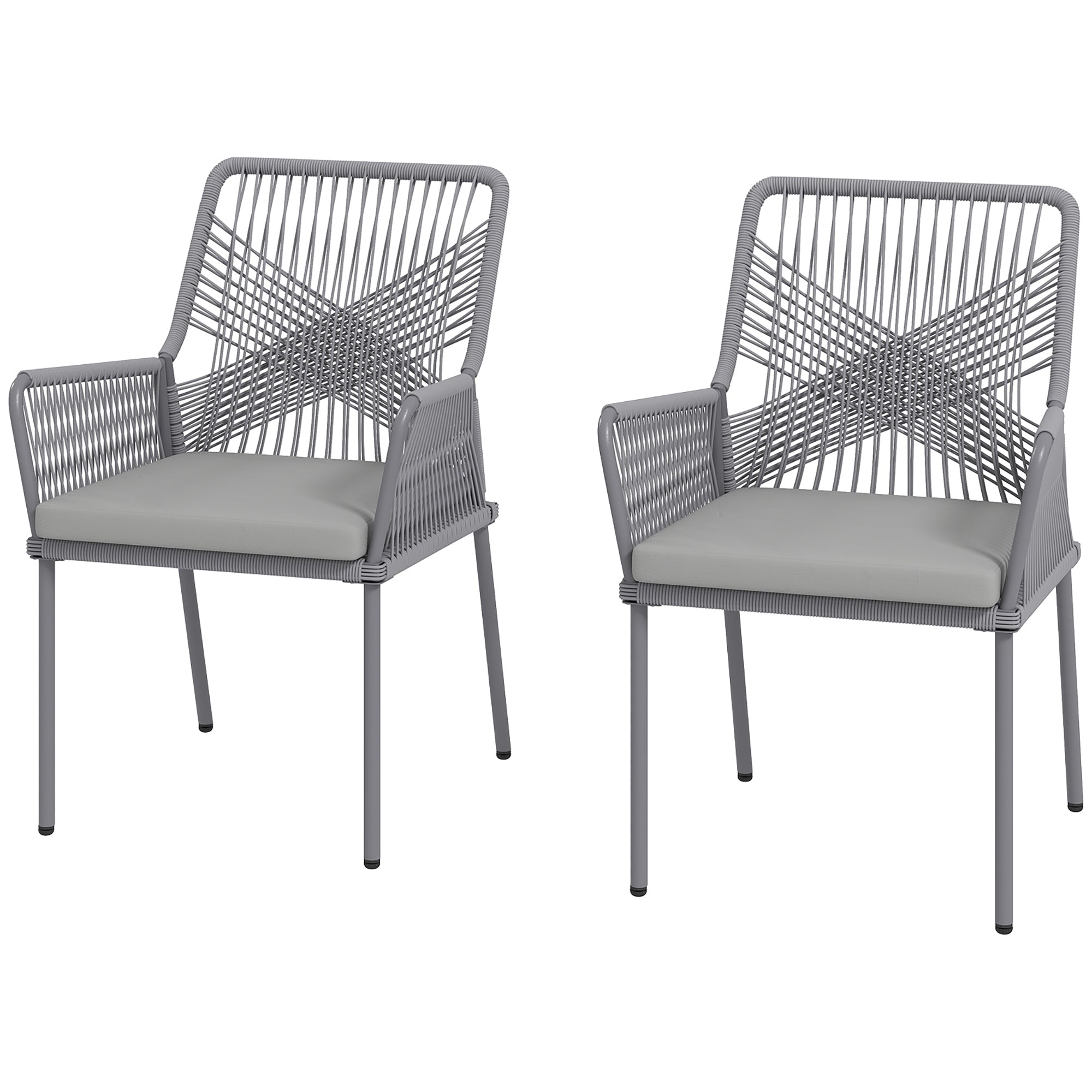 2-Piece Rattan Garden Chair Set Outdoor Furniture with Armrest Removable Backrest Cushion Weatherproof Essstühle Garden Chairs Balcony Chair Rattan Chair for Garden Balcony Terrace Dark Grey