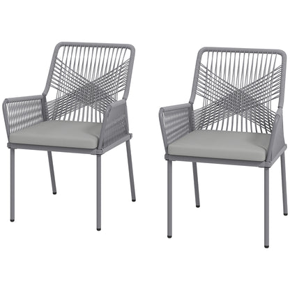 2-Piece Rattan Garden Chair Set Outdoor Furniture with Armrest Removable Backrest Cushion Weatherproof Essstühle Garden Chairs Balcony Chair Rattan Chair for Garden Balcony Terrace Dark Grey