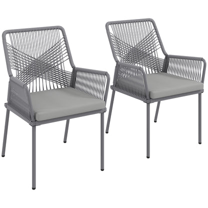 2-Piece Rattan Garden Chair Set Outdoor Furniture with Armrest Removable Backrest Cushion Weatherproof Essstühle Garden Chairs Balcony Chair Rattan Chair for Garden Balcony Terrace Dark Grey