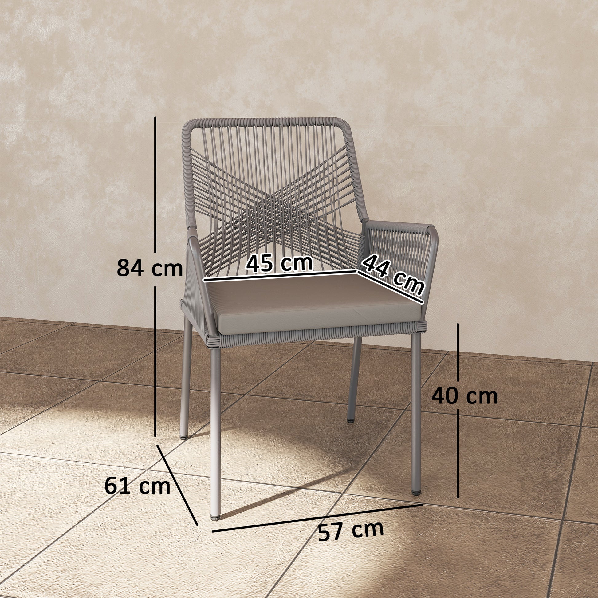 2-Piece Rattan Garden Chair Set Outdoor Furniture with Armrest Removable Backrest Cushion Weatherproof Essstühle Garden Chairs Balcony Chair Rattan Chair for Garden Balcony Terrace Dark Grey