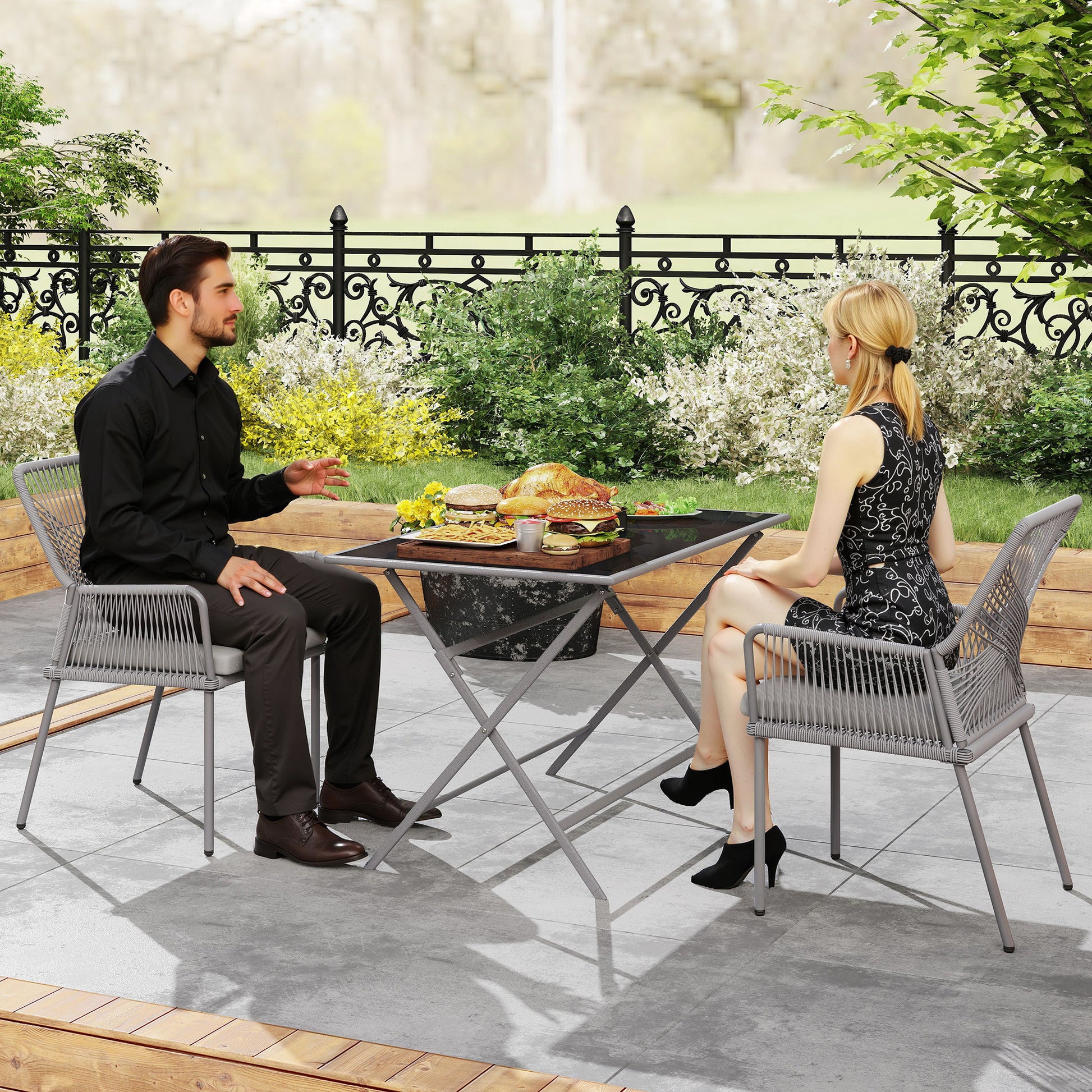2-Piece Rattan Garden Chair Set Outdoor Furniture with Armrest Removable Backrest Cushion Weatherproof Essstühle Garden Chairs Balcony Chair Rattan Chair for Garden Balcony Terrace Dark Grey