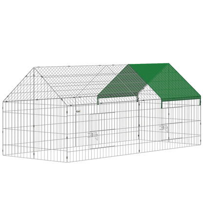 Outdoor/Indoor Rabbit & Chicken Run with Shade Cover and Metal Mesh, 71 x 29.5 x 29.5 in (180 x 75 x 75 cm), Green