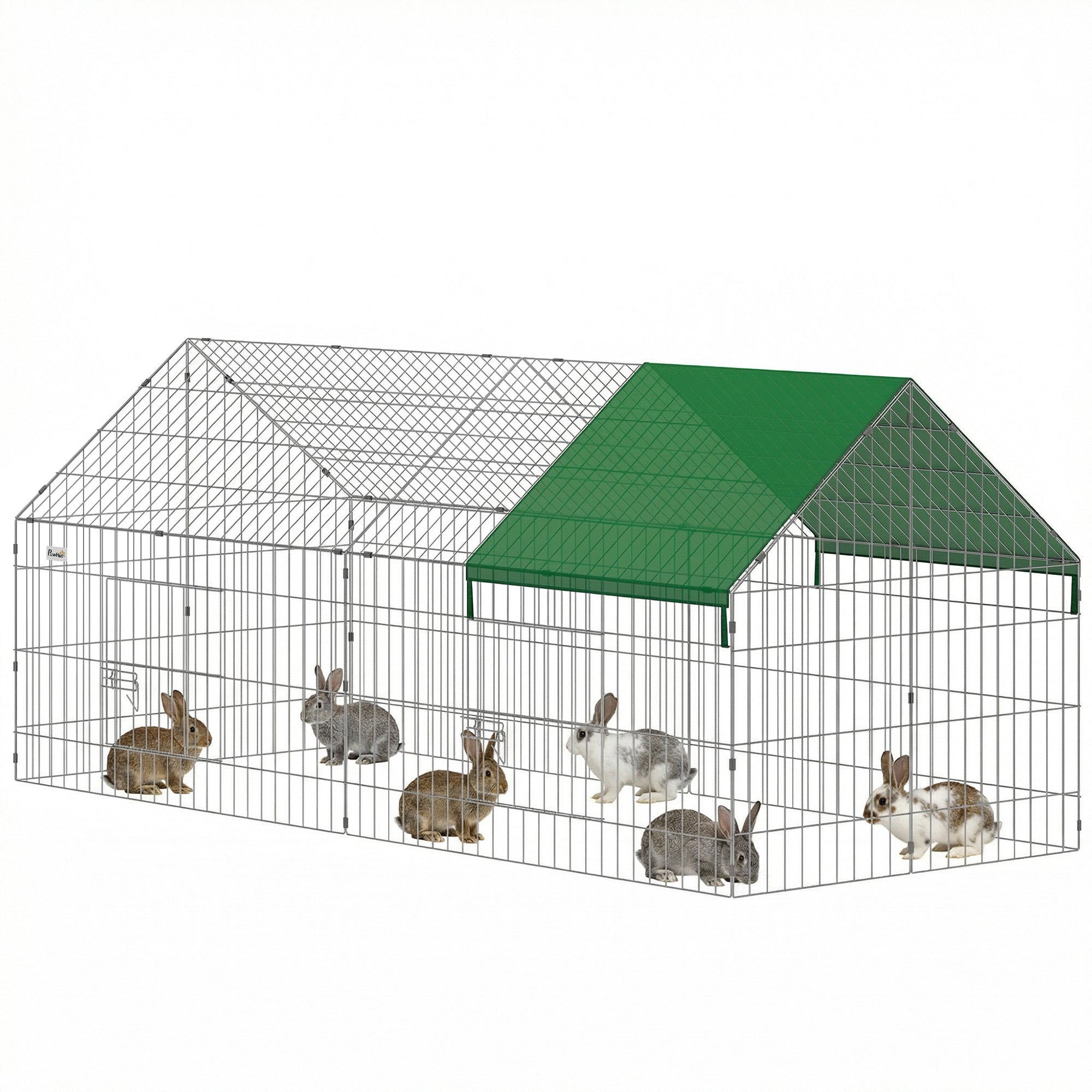 Outdoor/Indoor Rabbit & Chicken Run with Shade Cover and Metal Mesh, 71 x 29.5 x 29.5 in (180 x 75 x 75 cm), Green