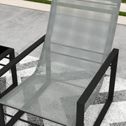 5-Piece Garden Lounge Set with Table and 2-Seater Chair with 2 Armchairs, 2 Footrests, and 1 Table, Black Metal, Gray Mesh Seat