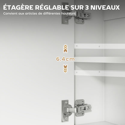 Mirrored Wall Bathroom Cabinet, 60 x 16 x 60 cm (23.6 x 6.3 x 23.6 in) — 2 Mirrored Doors, Adjustable Interior Shelf & Open Shelf, White