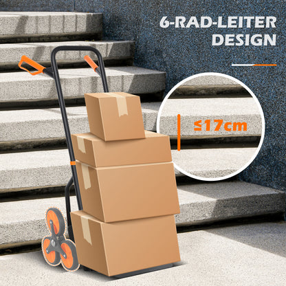 Folding 6-Wheel Stair-Climbing Hand Truck, Steel Frame, 265 lb Capacity, 42 in — Orange