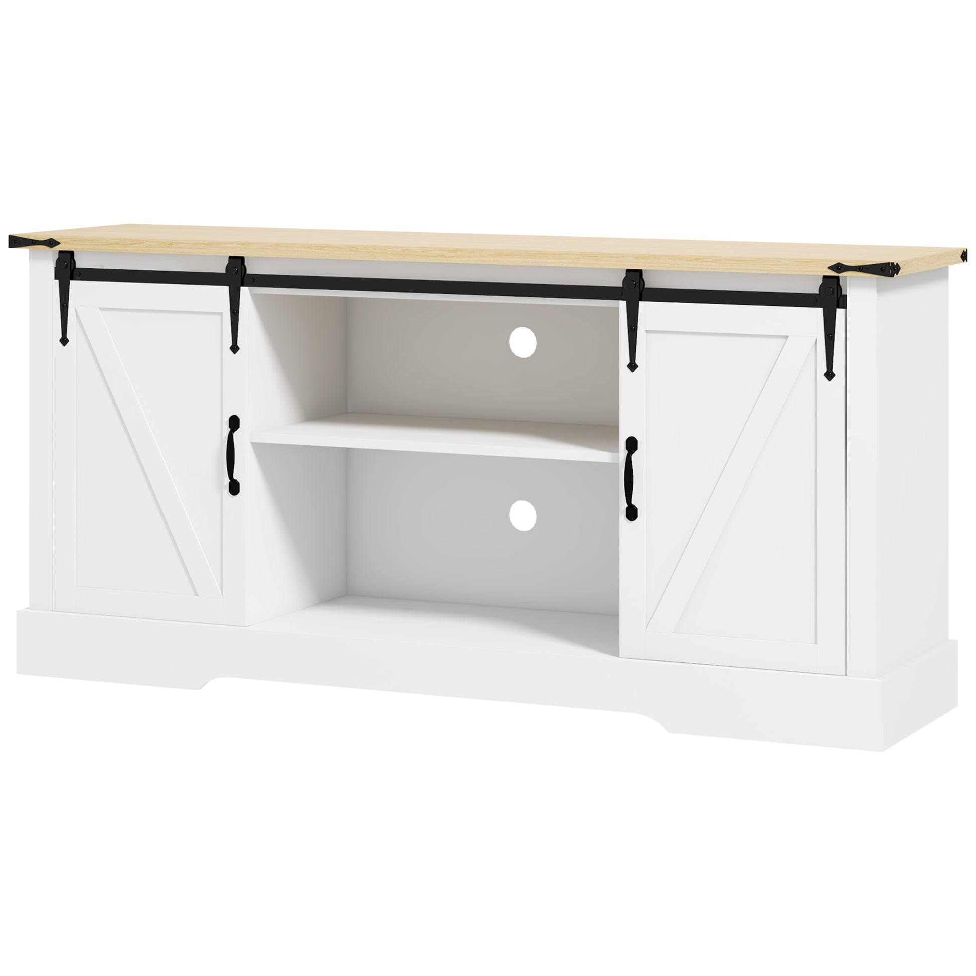 Sideboard, storage cabinet, with 2 sliding doors adjustable shelves, for living room, dining room, hallway, 150L x 40W x 72H cm, in wood, white oak