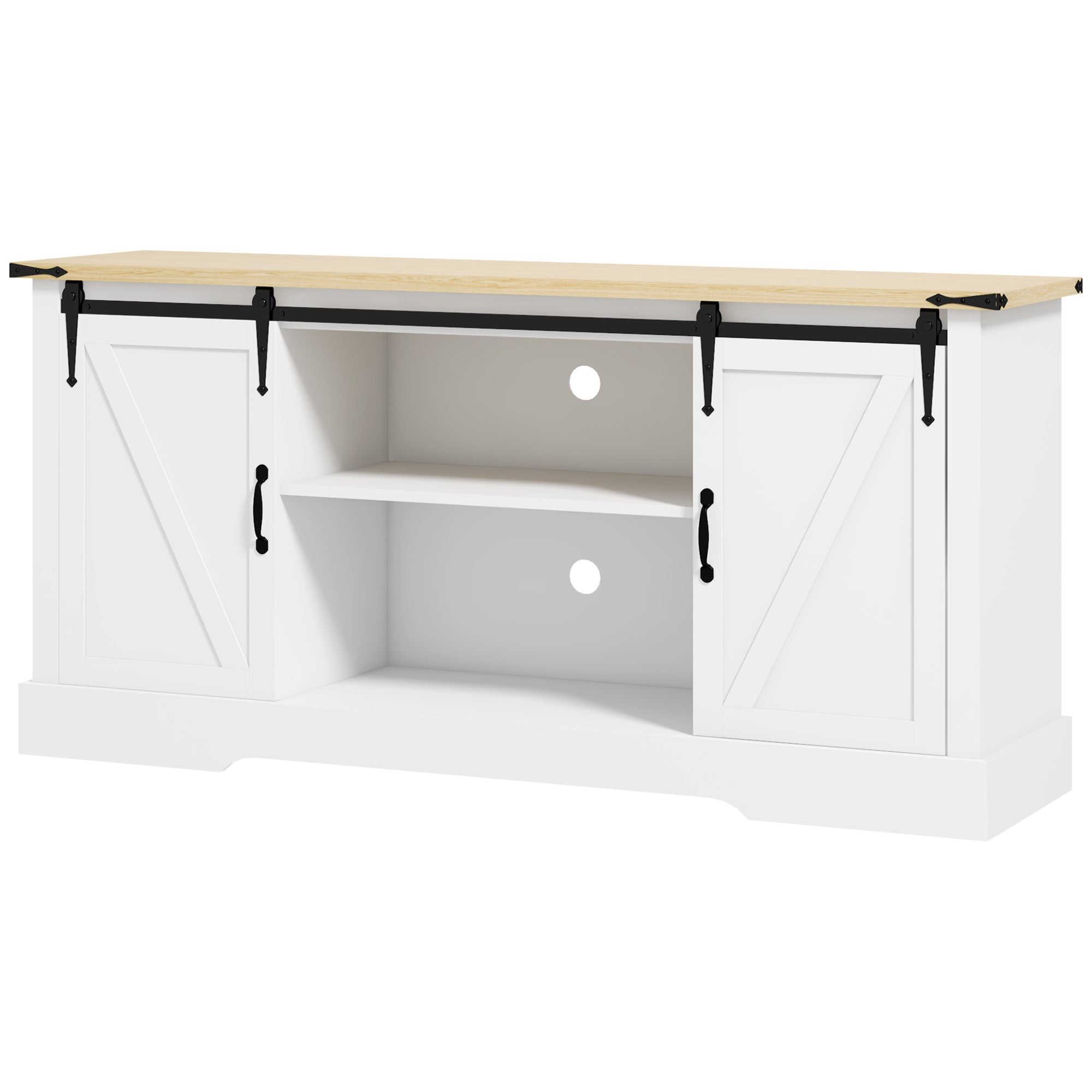 Sideboard, storage cabinet, with 2 sliding doors adjustable shelves, for living room, dining room, hallway, 150L x 40W x 72H cm, in wood, white oak
