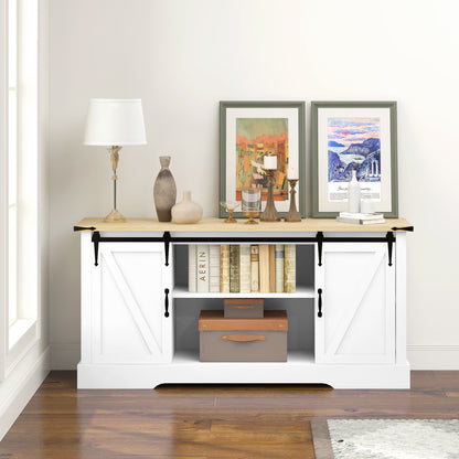 Sideboard, storage cabinet, with 2 sliding doors adjustable shelves, for living room, dining room, hallway, 150L x 40W x 72H cm, in wood, white oak