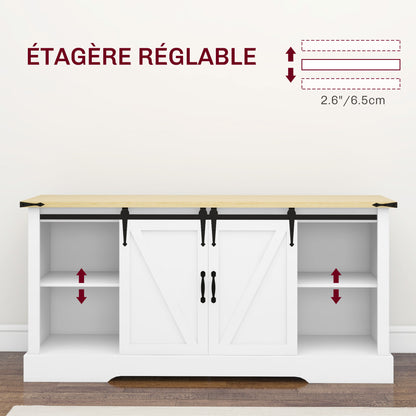 Sideboard, storage cabinet, with 2 sliding doors adjustable shelves, for living room, dining room, hallway, 150L x 40W x 72H cm, in wood, white oak
