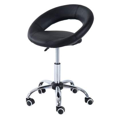 Rolling Stool Work Stool Swivel Stool Office Chair Adjustable Height, PU+Metal, Black, 50 x 54 x (66-78) cm