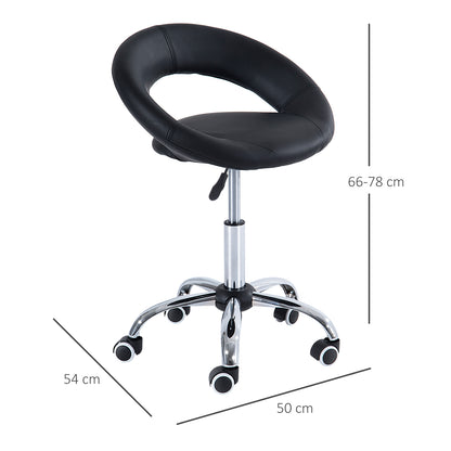 Rolling Stool Work Stool Swivel Stool Office Chair Adjustable Height, PU+Metal, Black, 50 x 54 x (66-78) cm