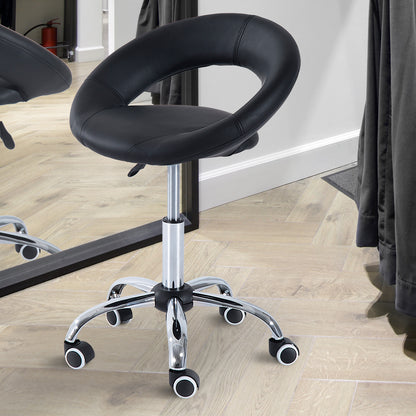 Rolling Stool Work Stool Swivel Stool Office Chair Adjustable Height, PU+Metal, Black, 50 x 54 x (66-78) cm
