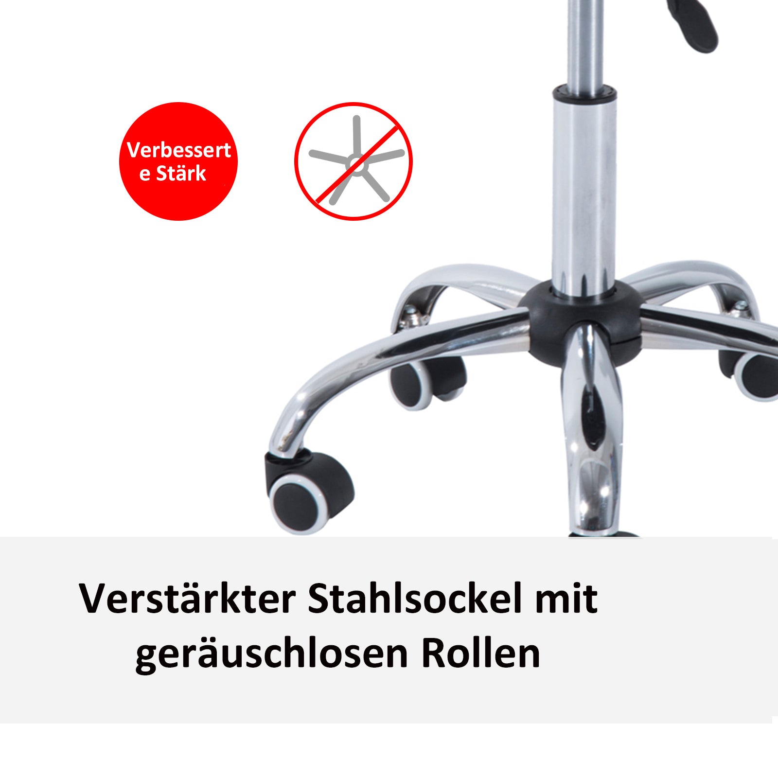 Rolling Stool Work Stool Swivel Stool Office Chair Adjustable Height, PU+Metal, Black, 50 x 54 x (66-78) cm