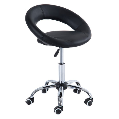 Rolling Stool Work Stool Swivel Stool Office Chair Adjustable Height, PU+Metal, Black, 50 x 54 x (66-78) cm