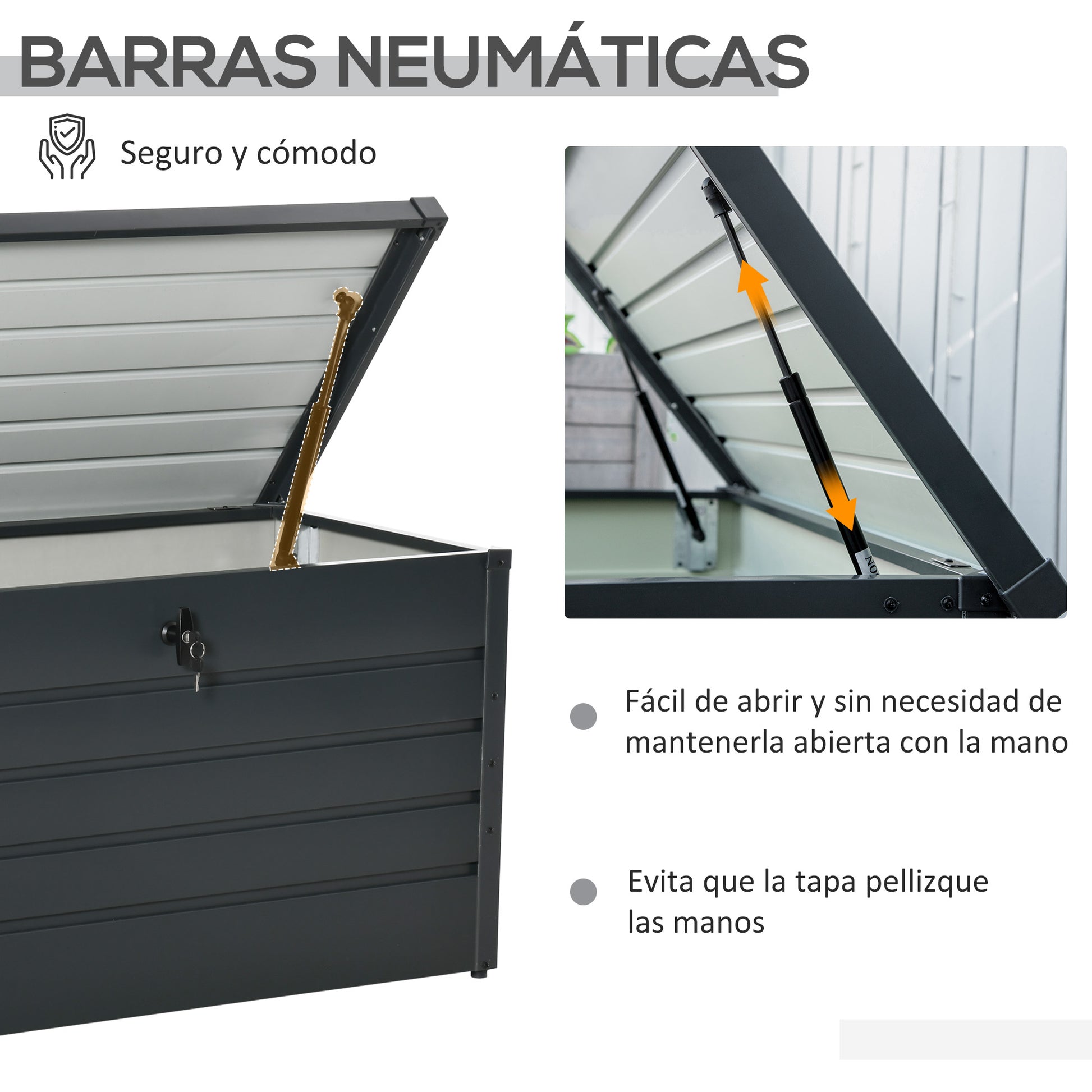 Outdoor Storage Chest 311L Steel Storage Trunk with Key Lock Pneumatic Pistons for Garden Terrace Patio 120x62x62 cm Dark Gray