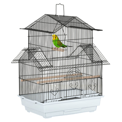 Metal and Plastic Bird Cage with Handle and Removable Tray, 50.5x41x63 cm, White