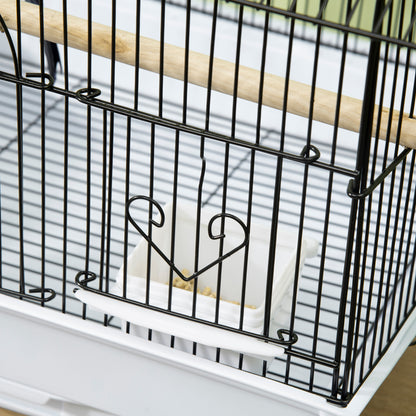 Metal and Plastic Bird Cage with Handle and Removable Tray, 50.5x41x63 cm, White