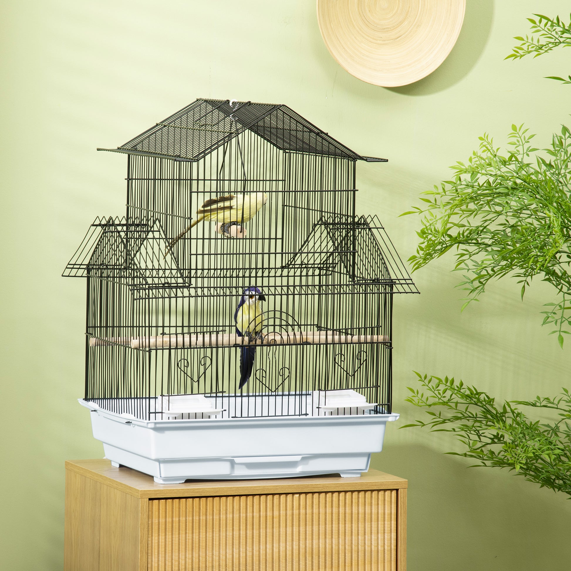 Metal and Plastic Bird Cage with Handle and Removable Tray, 50.5x41x63 cm, White