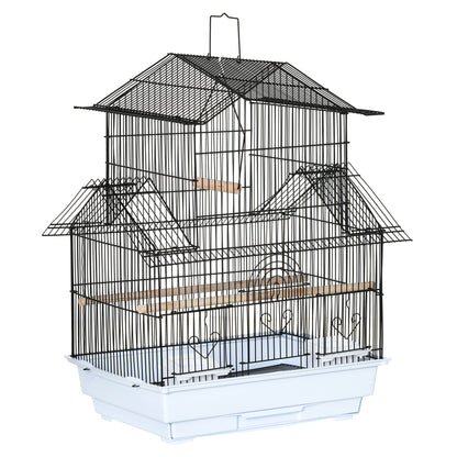 Metal and Plastic Bird Cage with Handle and Removable Tray, 50.5x41x63 cm, White