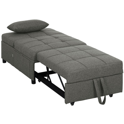 Single Sofa Bed 4 in 1 Convertible into Chaise Longue and Footrest, Modern Armchair with Clic Clac System and Side Pockets for Living Room and Study, Dark Gray