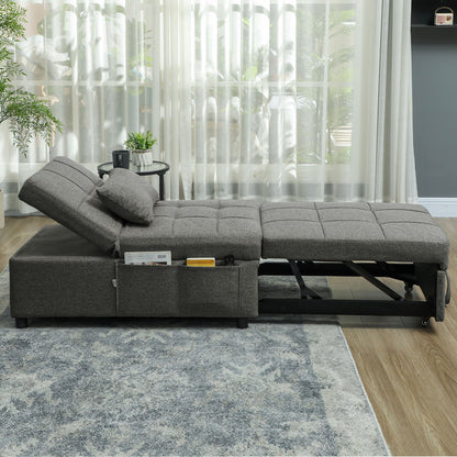 Single Sofa Bed 4 in 1 Convertible into Chaise Longue and Footrest, Modern Armchair with Clic Clac System and Side Pockets for Living Room and Study, Dark Gray