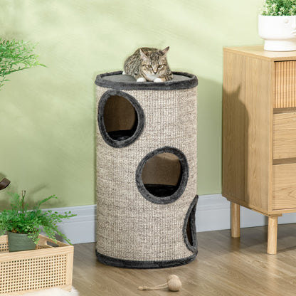 Scratching Barrel 70 cm High Ø 38 cm Three-Story Cat Barrel with Plush Edge, Cat Cave, Scratching Post for Small Cats, Light Gray