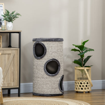 Scratching Barrel 70 cm High Ø 38 cm Three-Story Cat Barrel with Plush Edge, Cat Cave, Scratching Post for Small Cats, Light Gray