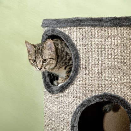 Scratching Barrel 70 cm High Ø 38 cm Three-Story Cat Barrel with Plush Edge, Cat Cave, Scratching Post for Small Cats, Light Gray