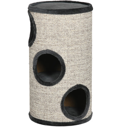 Scratching Barrel 70 cm High Ø 38 cm Three-Story Cat Barrel with Plush Edge, Cat Cave, Scratching Post for Small Cats, Light Gray