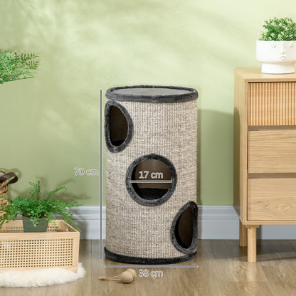 Scratching Barrel 70 cm High Ø 38 cm Three-Story Cat Barrel with Plush Edge, Cat Cave, Scratching Post for Small Cats, Light Gray