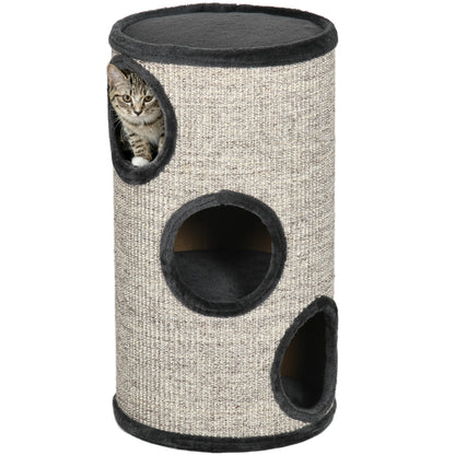 Scratching Barrel 70 cm High Ø 38 cm Three-Story Cat Barrel with Plush Edge, Cat Cave, Scratching Post for Small Cats, Light Gray