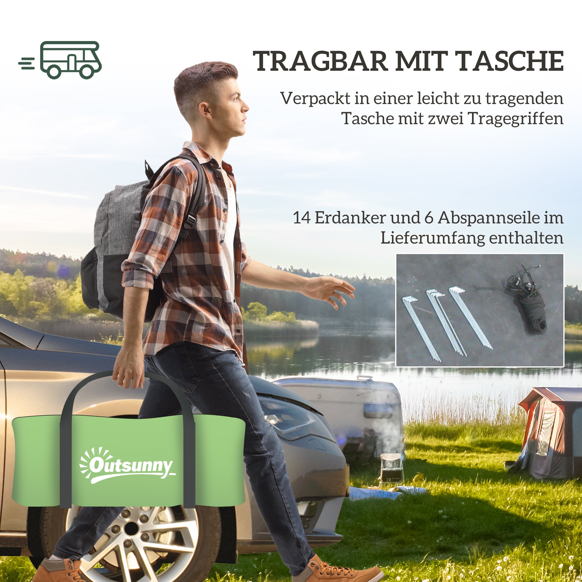 3–4 Person Waterproof Family Tent with Separate Bedroom & Living Area, 3000 mm Hydrostatic Head, Dark Green