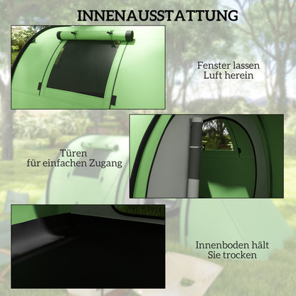 3–4 Person Waterproof Family Tent with Separate Bedroom & Living Area, 3000 mm Hydrostatic Head, Dark Green