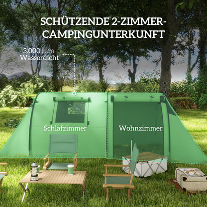 3–4 Person Waterproof Family Tent with Separate Bedroom & Living Area, 3000 mm Hydrostatic Head, Dark Green