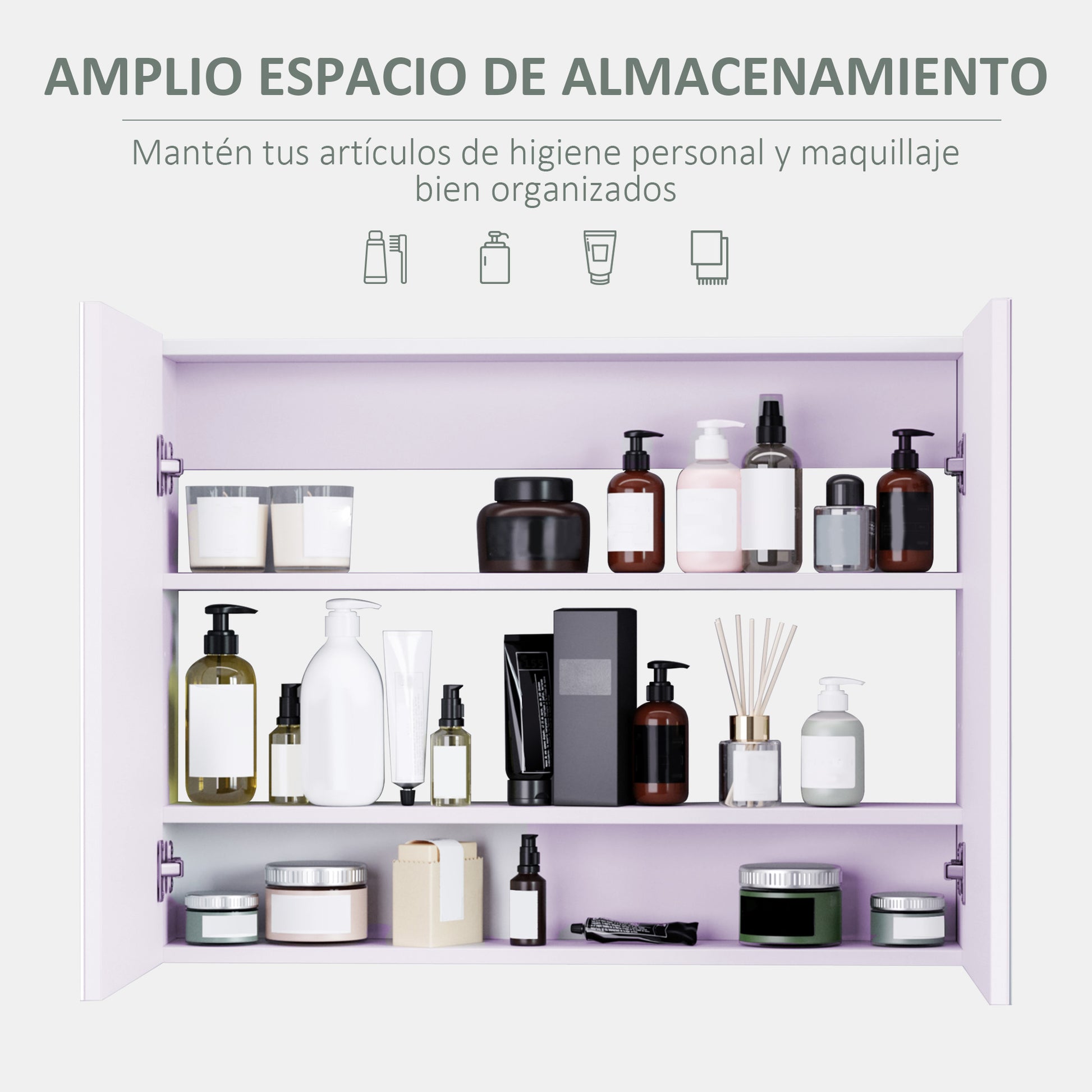Bathroom Cabinet with Mirror 2-Door Cabinet with 3 Interior Shelves Modern Style for Bedroom Living Room 80x15x60 cm Light Purple