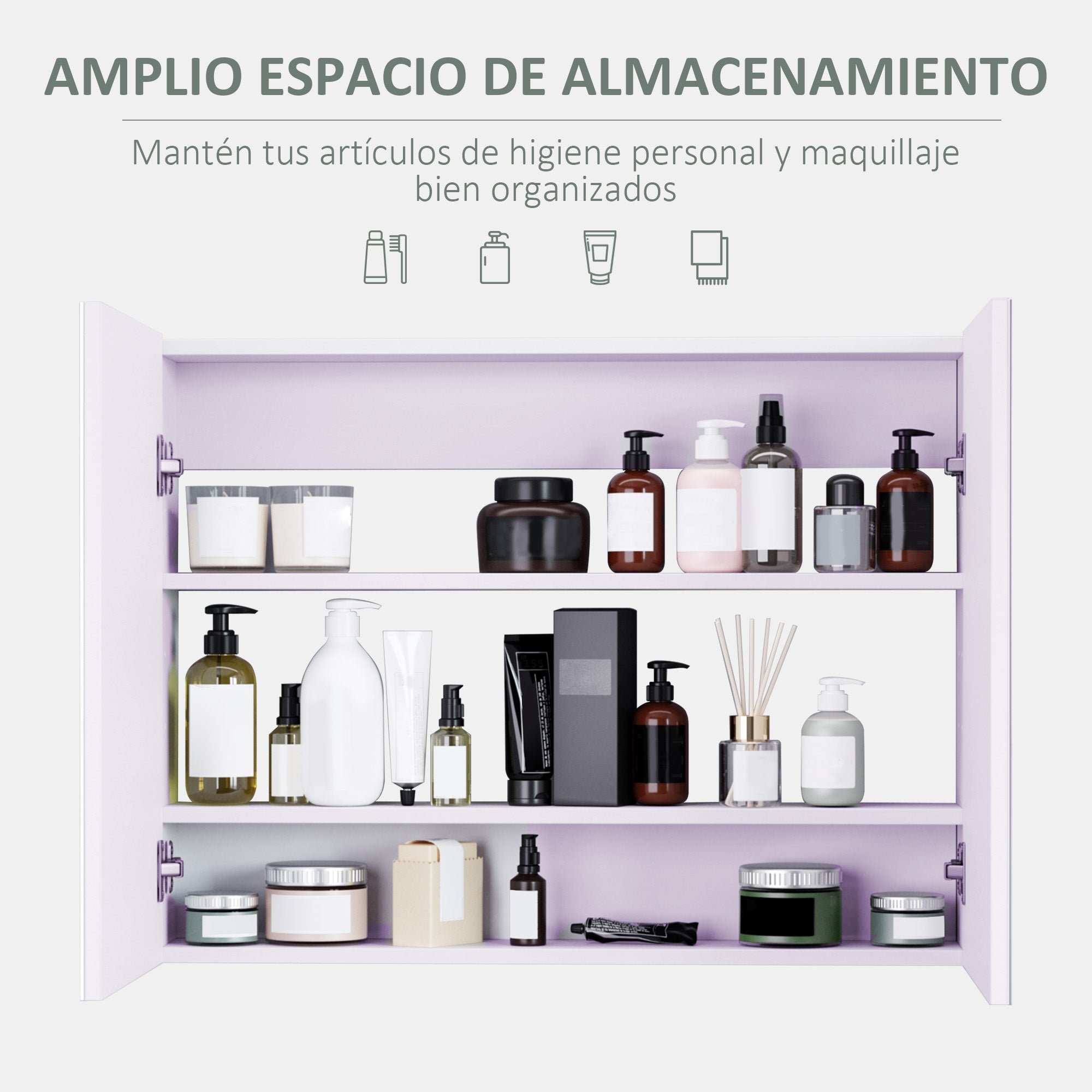 Bathroom Cabinet with Mirror 2-Door Cabinet with 3 Interior Shelves Modern Style for Bedroom Living Room 80x15x60 cm Light Purple
