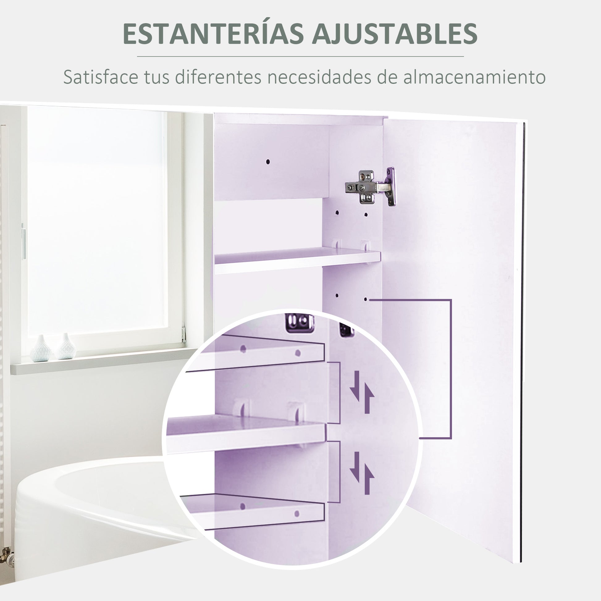 Bathroom Cabinet with Mirror 2-Door Cabinet with 3 Interior Shelves Modern Style for Bedroom Living Room 80x15x60 cm Light Purple