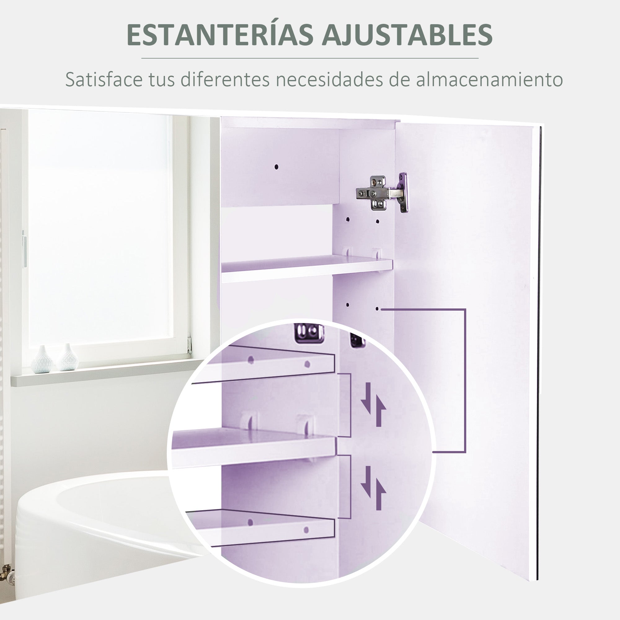Bathroom Cabinet with Mirror 2-Door Cabinet with 3 Interior Shelves Modern Style for Bedroom Living Room 80x15x60 cm Light Purple
