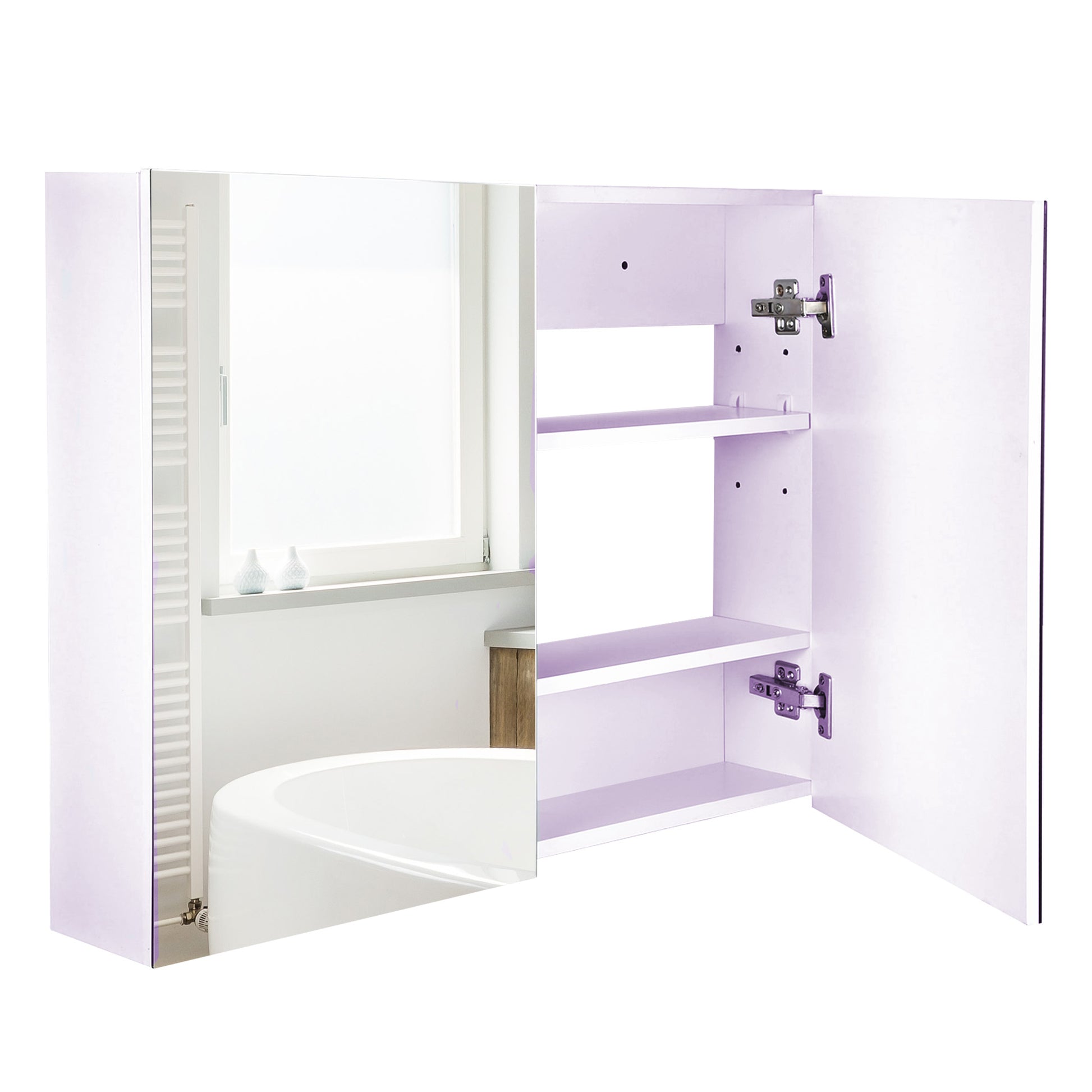 Bathroom Cabinet with Mirror 2-Door Cabinet with 3 Interior Shelves Modern Style for Bedroom Living Room 80x15x60 cm Light Purple