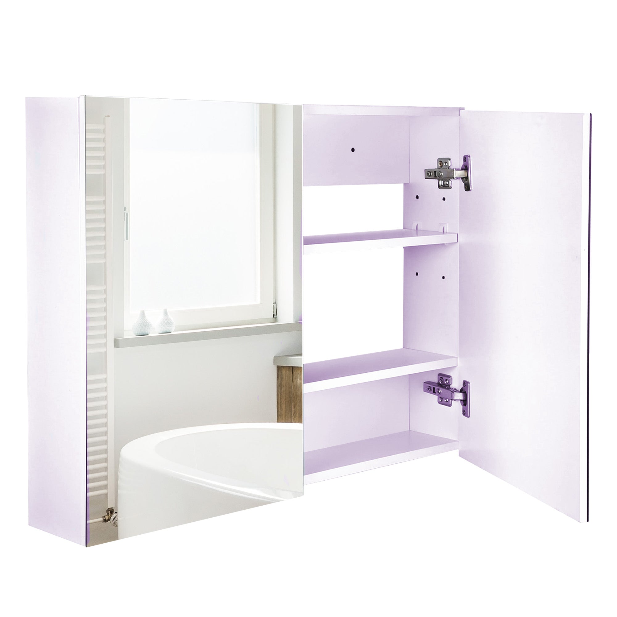 Bathroom Cabinet with Mirror 2-Door Cabinet with 3 Interior Shelves Modern Style for Bedroom Living Room 80x15x60 cm Light Purple