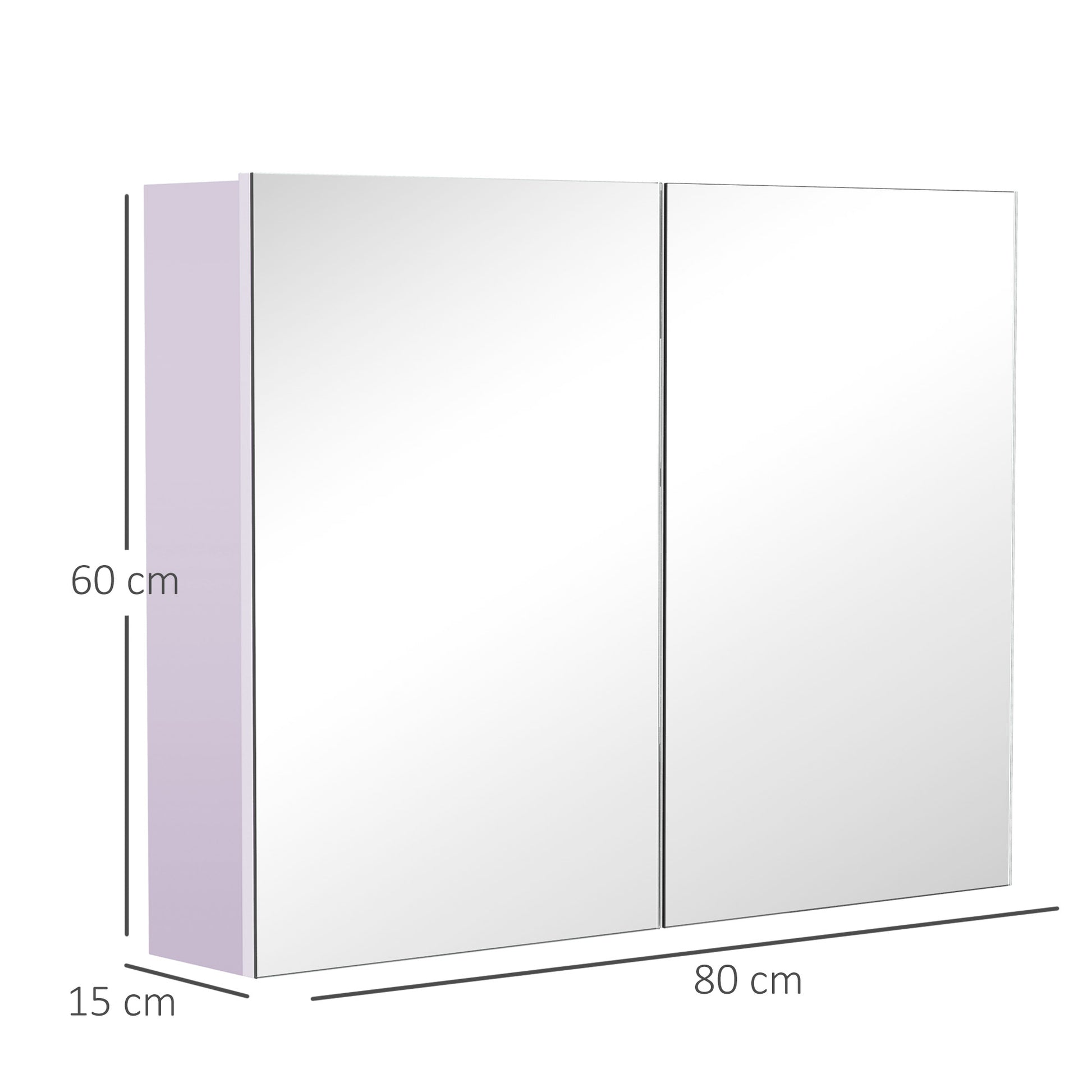 Bathroom Cabinet with Mirror 2-Door Cabinet with 3 Interior Shelves Modern Style for Bedroom Living Room 80x15x60 cm Light Purple