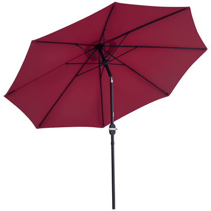 Garden Parasol 2.65x2.65m Tilted in 3 Angles with Crank, Outdoor Parasol with 8 Aluminum Ribs and 180g/㎡ Polyester Canopy, for Yard, Terrace, and Balcony, Red Wine