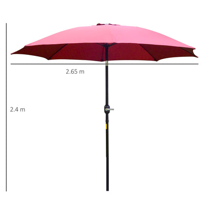 Garden Parasol 2.65x2.65m Tilted in 3 Angles with Crank, Outdoor Parasol with 8 Aluminum Ribs and 180g/㎡ Polyester Canopy, for Yard, Terrace, and Balcony, Red Wine
