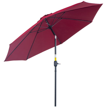 Garden Parasol 2.65x2.65m Tilted in 3 Angles with Crank, Outdoor Parasol with 8 Aluminum Ribs and 180g/㎡ Polyester Canopy, for Yard, Terrace, and Balcony, Red Wine