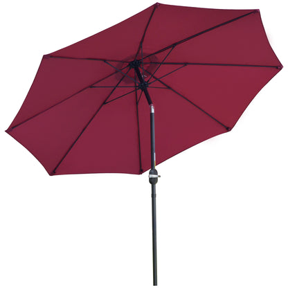 Garden Parasol 2.65x2.65m Tilted in 3 Angles with Crank, Outdoor Parasol with 8 Aluminum Ribs and 180g/㎡ Polyester Canopy, for Yard, Terrace, and Balcony, Red Wine