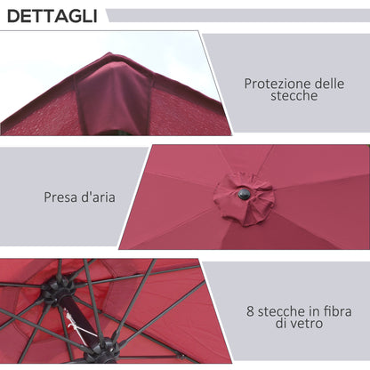 Garden Parasol 2.65x2.65m Tilted in 3 Angles with Crank, Outdoor Parasol with 8 Aluminum Ribs and 180g/㎡ Polyester Canopy, for Yard, Terrace, and Balcony, Red Wine